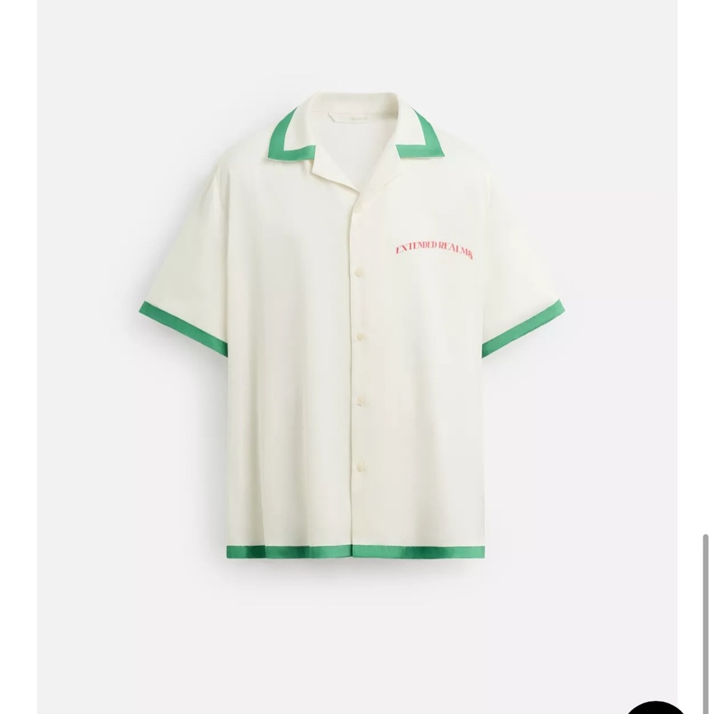 Satin shirt and shorts contrast stripe. Set- Size XL. Cream and Green color - Picture 7 of 13